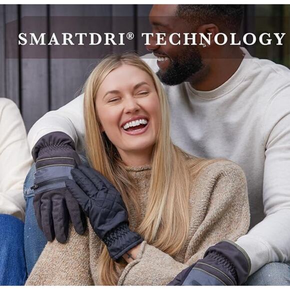 Isotoner Womens Sleekheat Black Gloves Quilted Smart Gloves Small/Medium - Picture 2 of 4